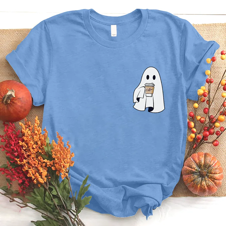 Сute Little Ghost Coffee T - Shirt, Cute Boo Ghost T - Shirt, ghost coffee T - Shirt