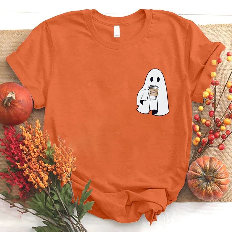 Сute Little Ghost Coffee T - Shirt, Cute Boo Ghost T - Shirt, ghost coffee T - Shirt