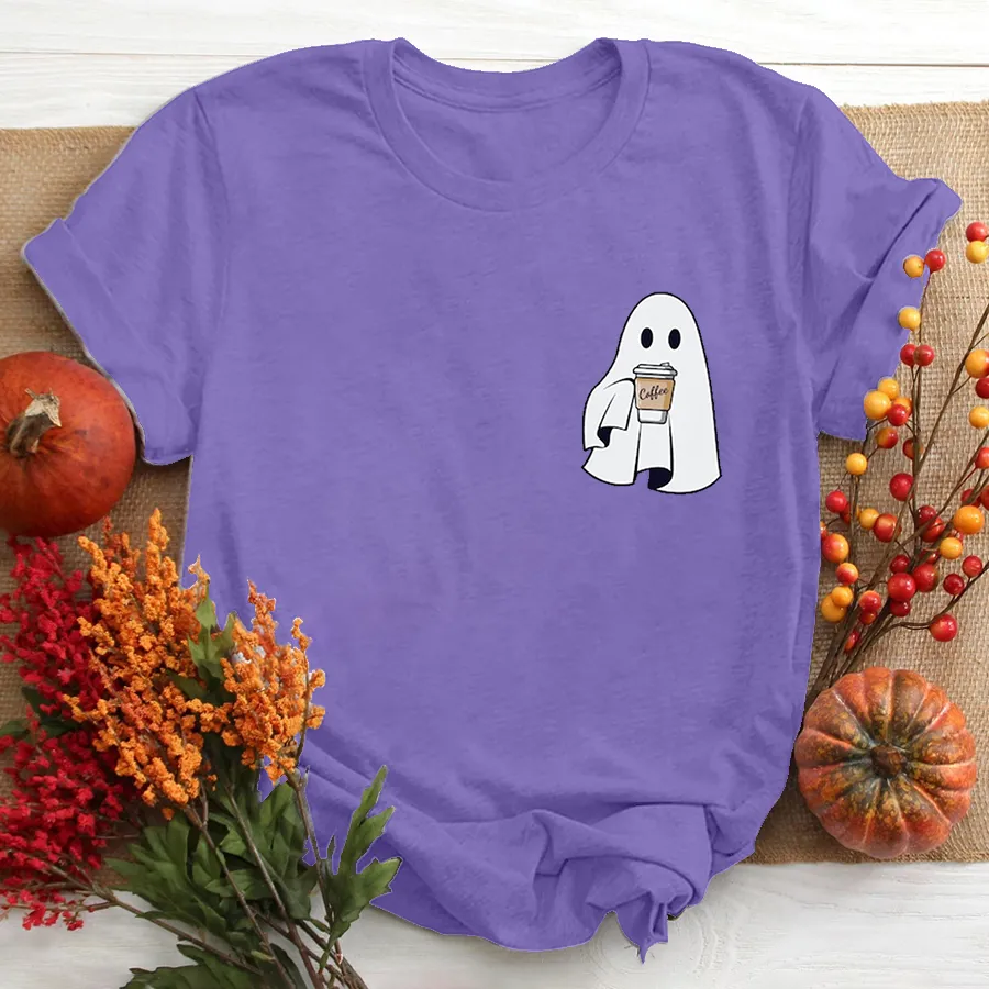 Сute Little Ghost Coffee T - Shirt, Cute Boo Ghost T - Shirt, ghost coffee T - Shirt