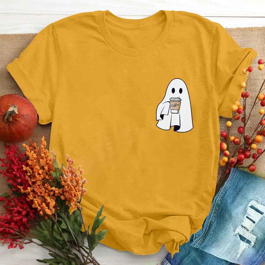Сute Little Ghost Coffee T - Shirt, Cute Boo Ghost T - Shirt, ghost coffee T - Shirt
