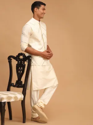 Vastramay Cream Mirror Jacket Kurta Pyjama Set