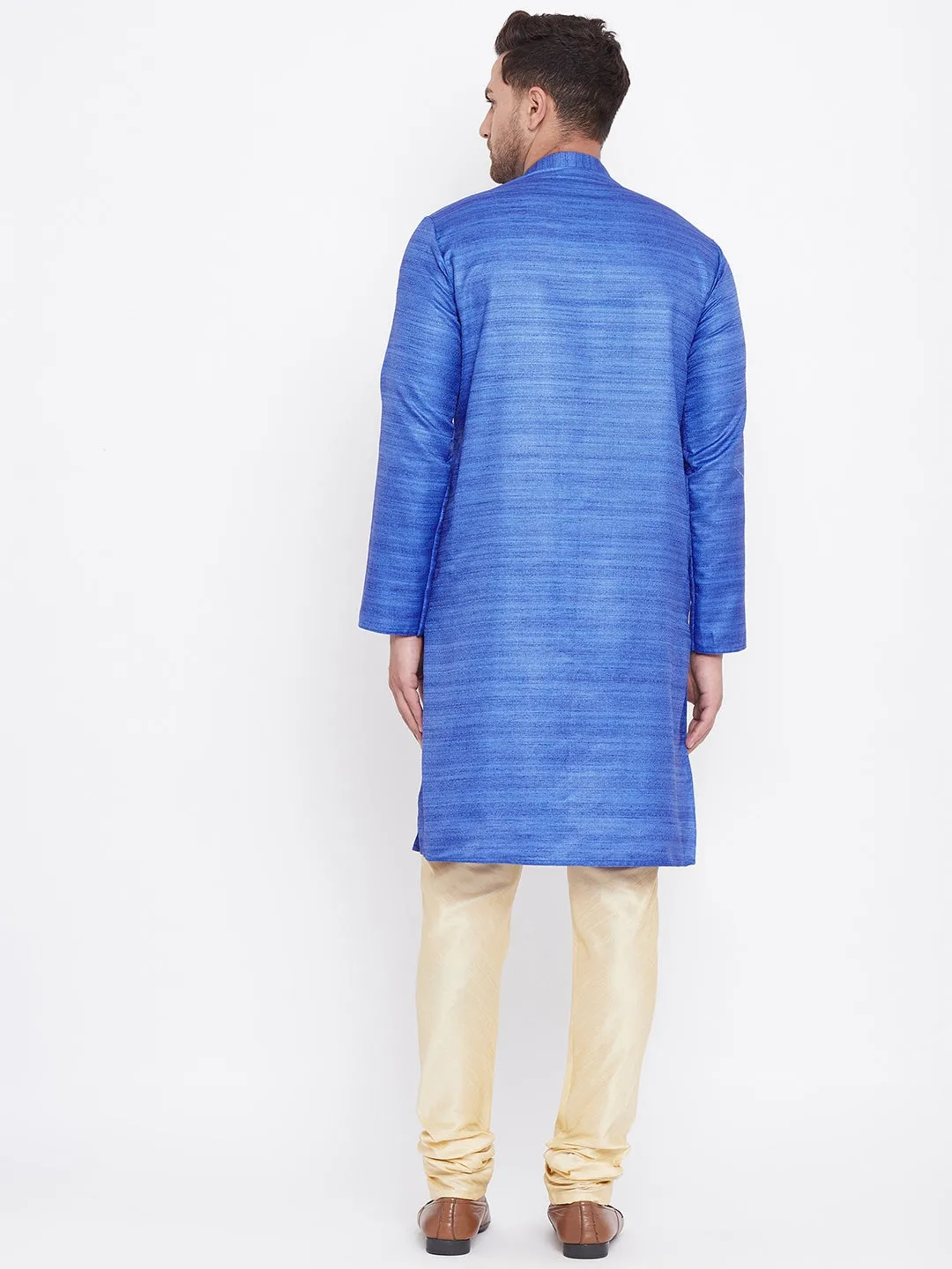 Vastramay Men's Blue And Gold Kurta Set