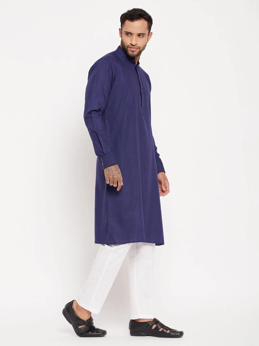 VASTRAMAY Men's Blue Cotton Kurta Set