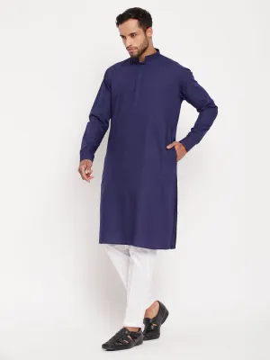 VASTRAMAY Men's Blue Cotton Kurta Set