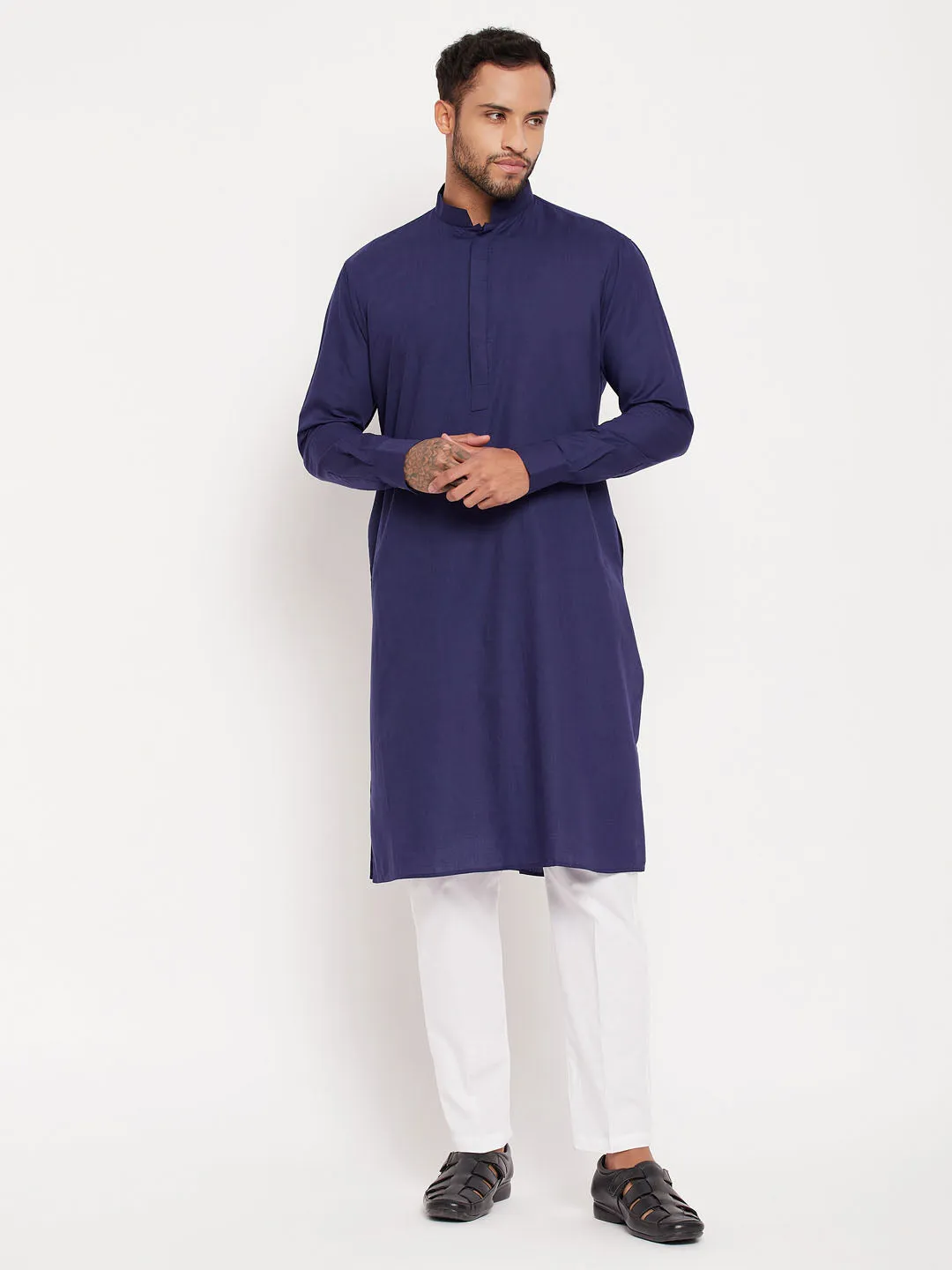 VASTRAMAY Men's Blue Cotton Kurta Set