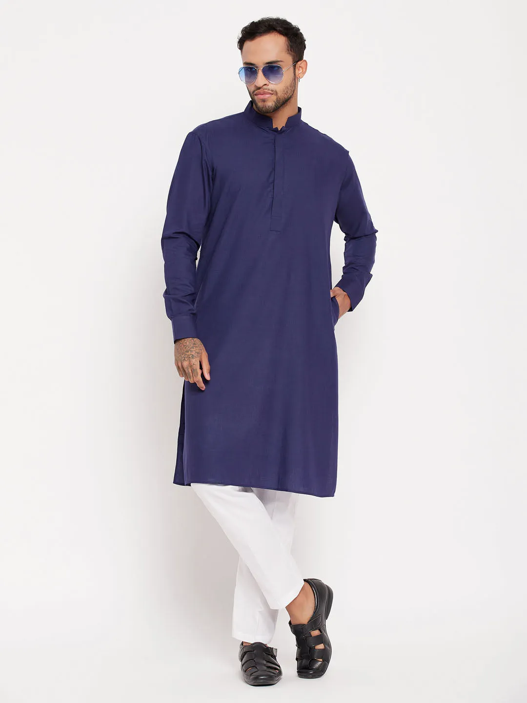 VASTRAMAY Men's Blue Cotton Kurta Set