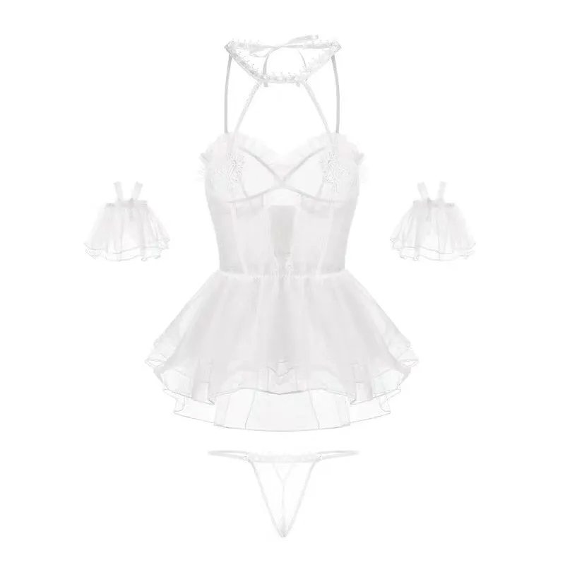 VenusFox Sexy underwear Women Lingerie Sexy Sleep Wear Short Dress Lace Mesh Cute Smooth Comfortable Young Girl Valentine's Day Wedding