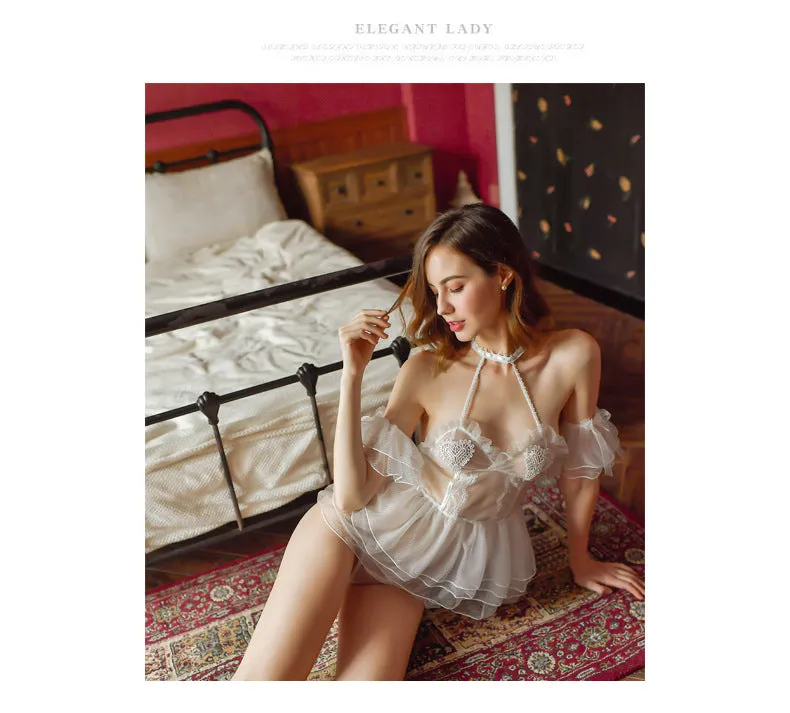 VenusFox Sexy underwear Women Lingerie Sexy Sleep Wear Short Dress Lace Mesh Cute Smooth Comfortable Young Girl Valentine's Day Wedding