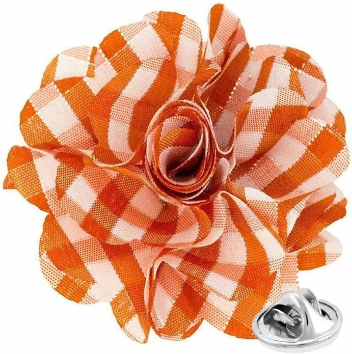 Vittorio Vico Unisex Metallic Silver Accent Plaid Flower Lapel Pin