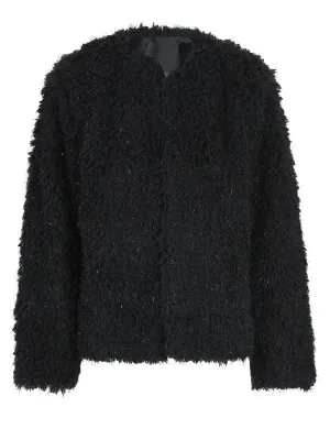 Wenkouban-Winter outfits Christmas Black Open Stitches Fuzzy Short Faux Fur Coat